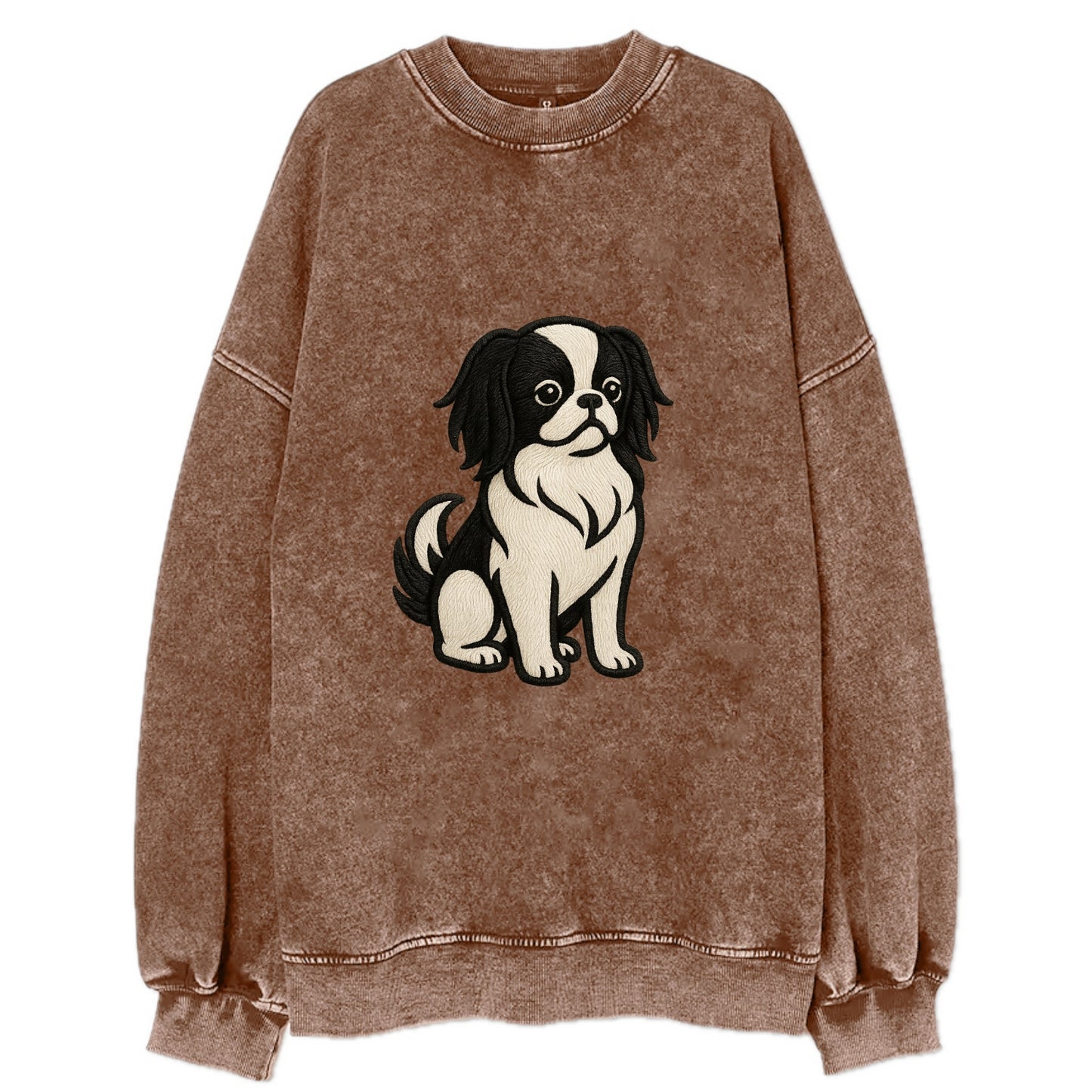 Japanese Chin - Black and white sitting Vintage Sweatshirt - Brown