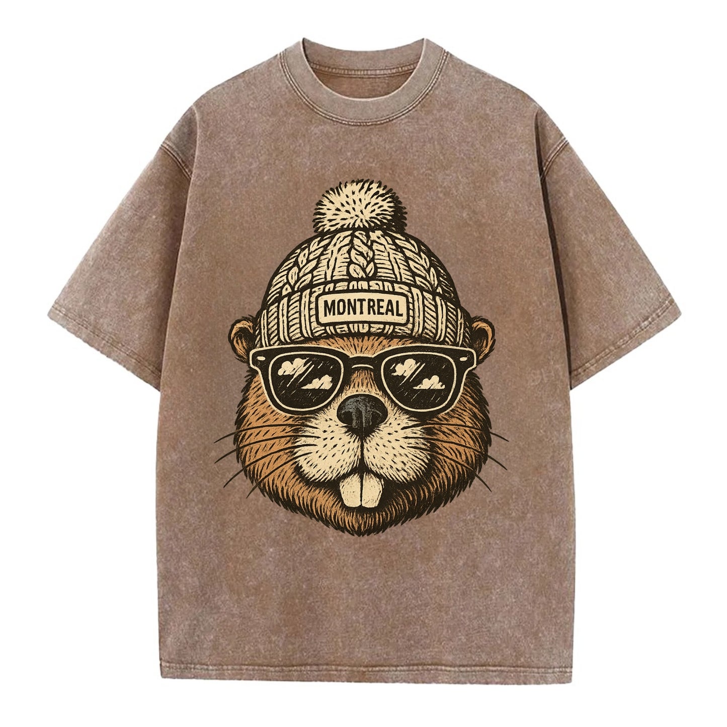 Montreal Beaver wearing Montreal beanie - Vintage T-shirt - Brown