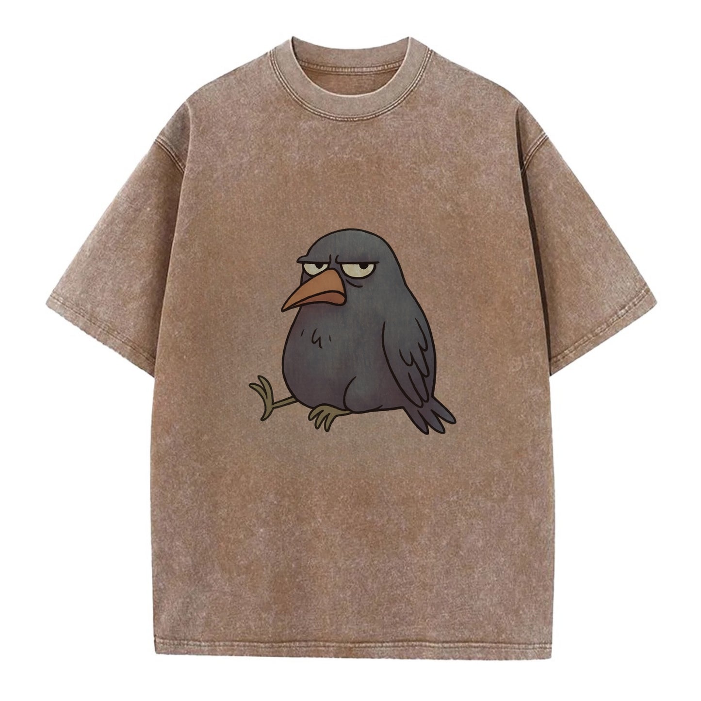 THE CROW JUDGES SILENTLY | Black crow with disapproving look - Vintage T-shirt - Brown