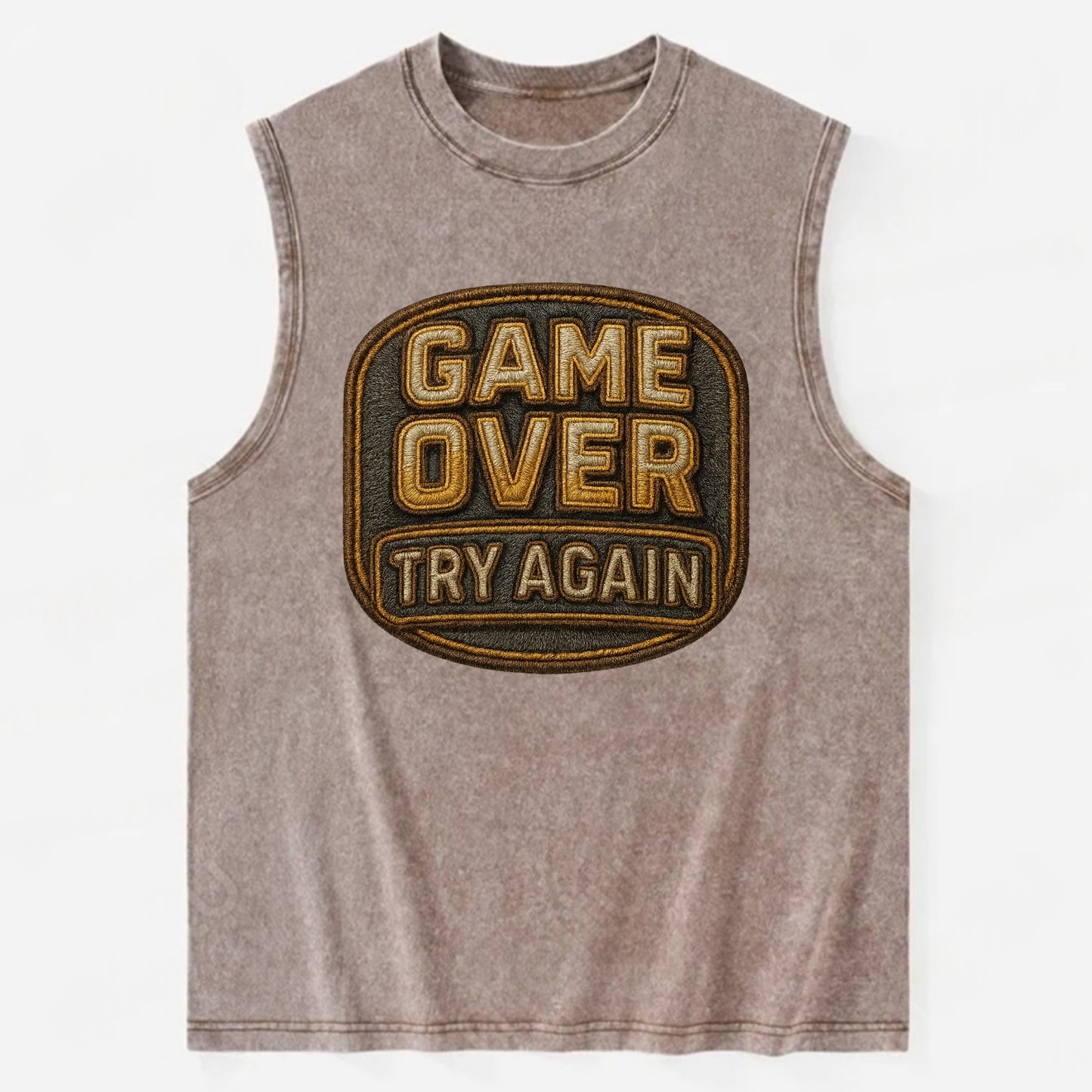 Game Over Try Again - Vintage Washed Tank - Brown