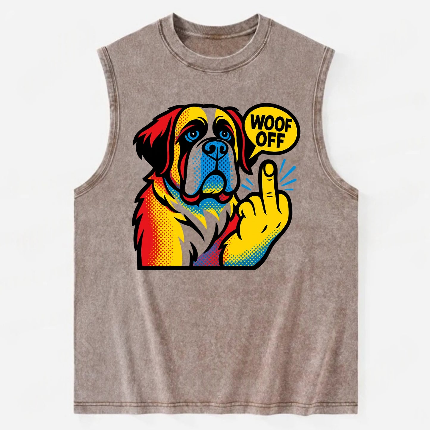 Saint Bernard with gentle giant face and droopy jowls, huge paw raised - Vintage Washed Tank - Brown