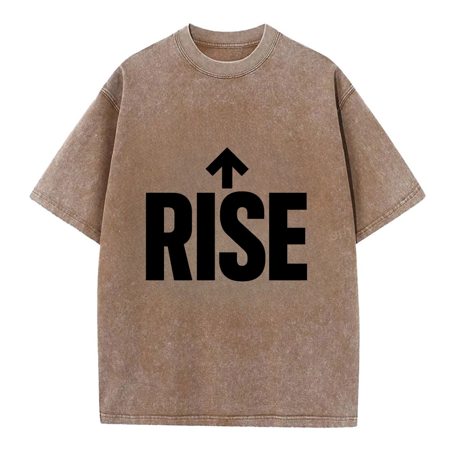 Bold typography design - "RISE" - getting up, ascending, elevating - Vintage T-shirt - Brown
