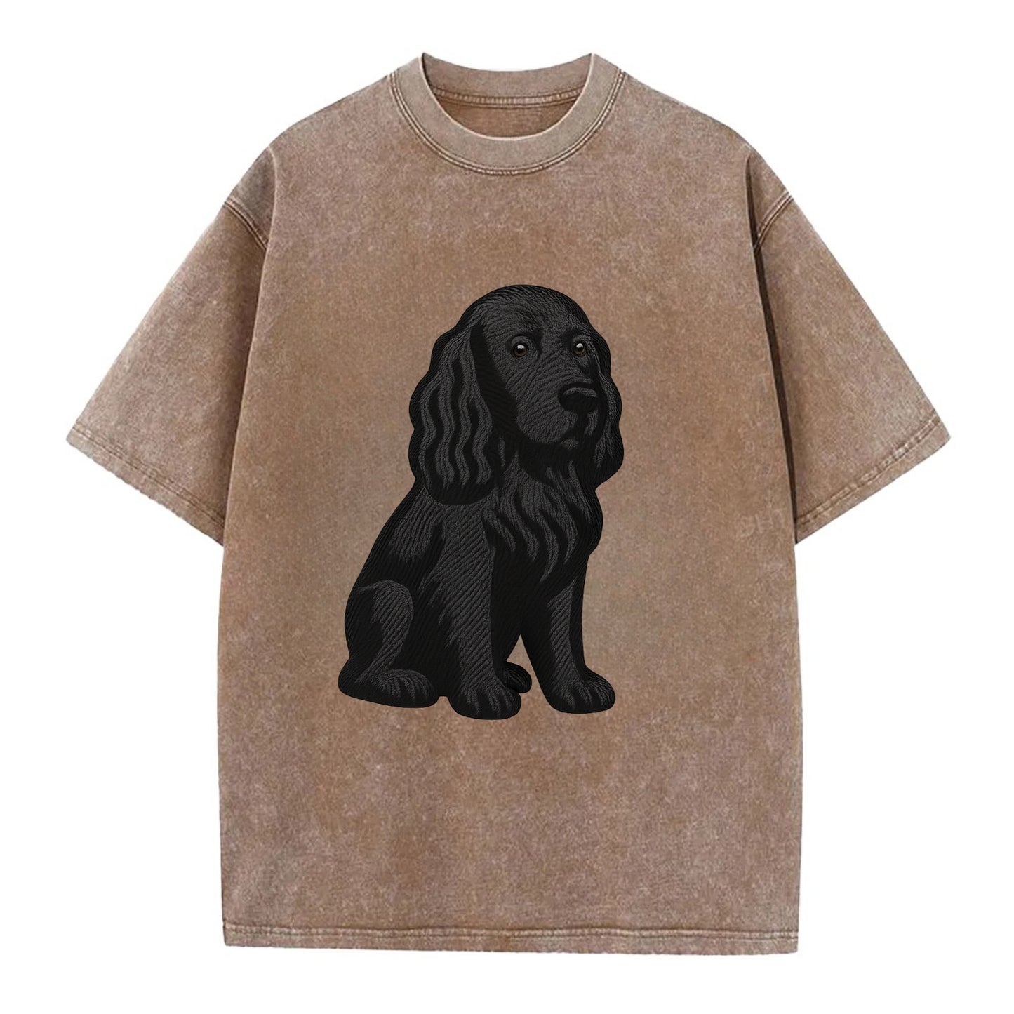 Field Spaniel - Black silky coat embroidered pose - Vintage T-shirt - Brown