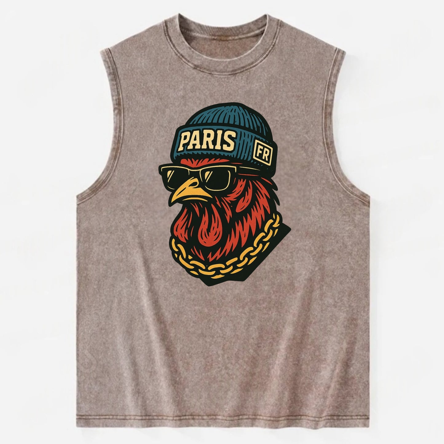Paris Rooster - Vintage Washed Tank - Brown