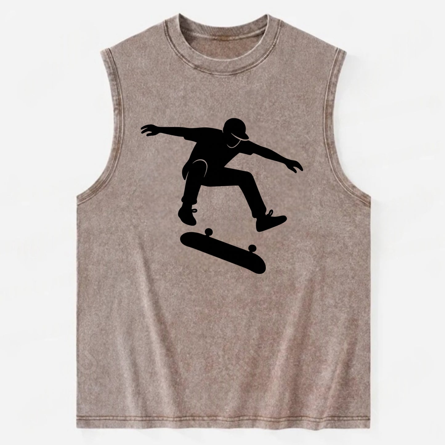 Skateboarder doing kickflip trick - Vintage Washed Tank - Brown