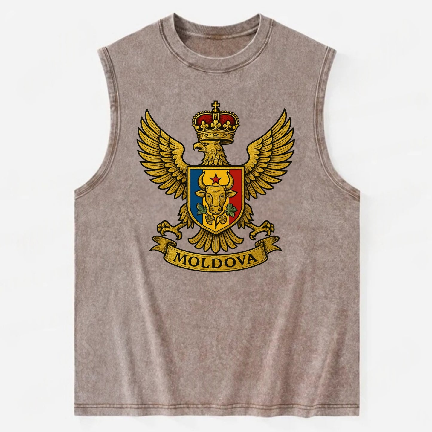 Moldova Heritage Badge - Vintage Washed Tank - Brown