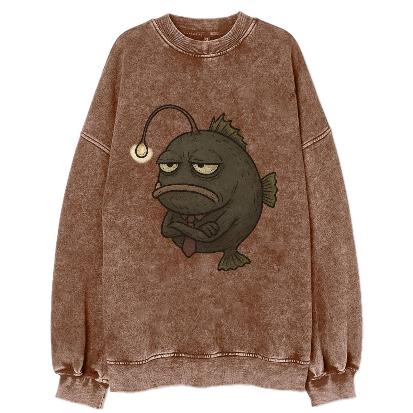 THE ANGLERFISH LURES DISAPPOINTMENT | Dark gray anglerfish with dim light - Vintage Sweatshirt - Brown