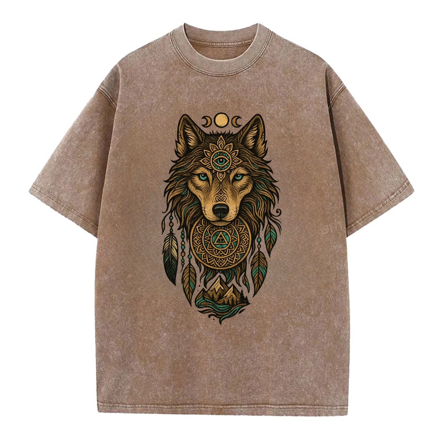 Tattoo Wolf Flash - Vintage T-shirt - Brown
