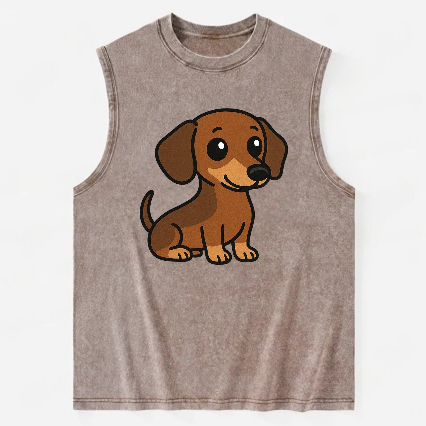 Dachshund - Long body profile view - Vintage Washed Tank - Brown