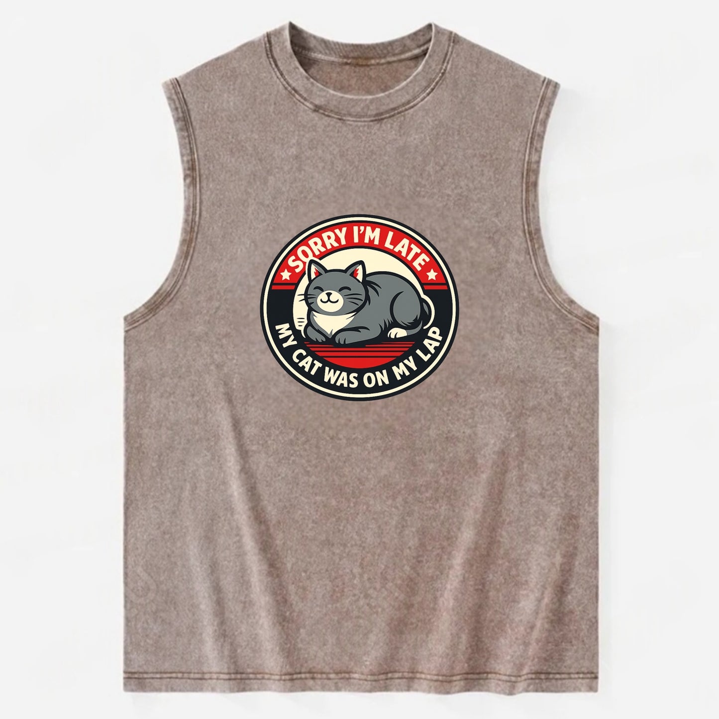 Charming Cat Loaf Excuse Emblem - Vintage Washed Tank - Brown