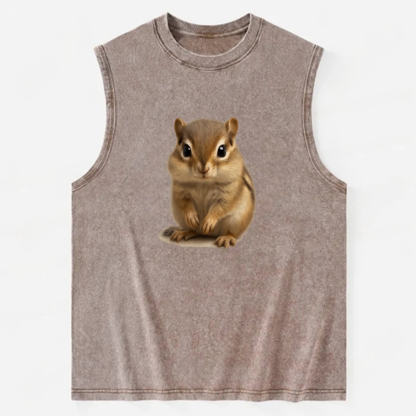 Baby Chipmunk - striped back, cheek pouches, tiny paws, bright eyes, - Vintage Washed Tank - Brown