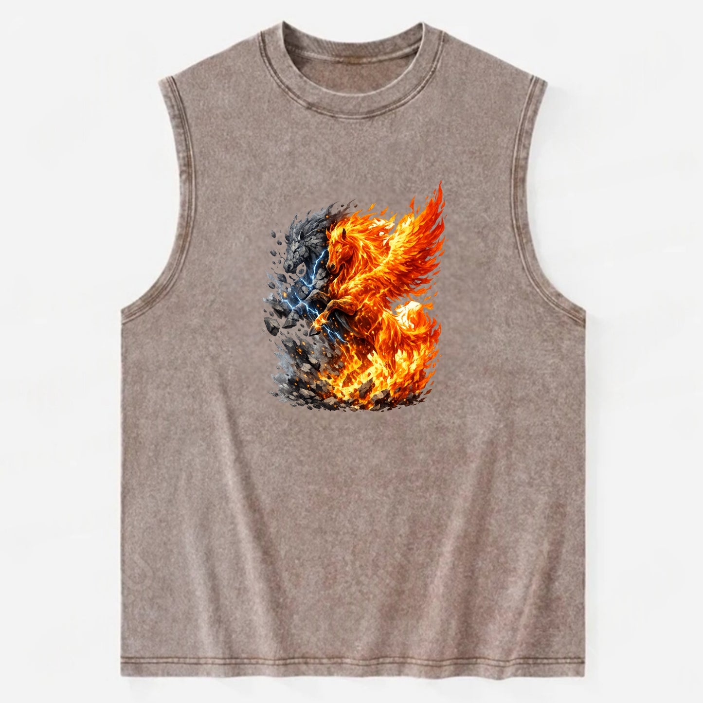 THUNDER FIRE | Horse combining lightning and flame | Electric fire | Storm - Vintage Washed Tank - Brown
