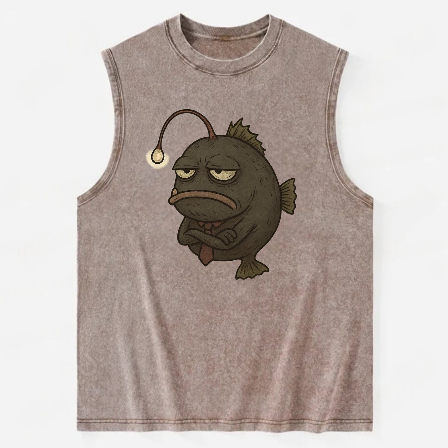 THE ANGLERFISH LURES DISAPPOINTMENT | Dark gray anglerfish with dim light - Vintage Washed Tank - Brown