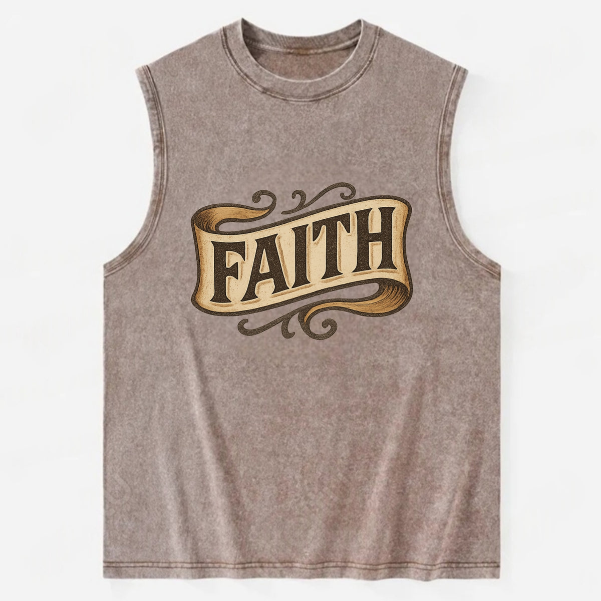Bold typography design - "FAITH" - trust in the unseen, spiritual strength - Vintage Washed Tank - Brown