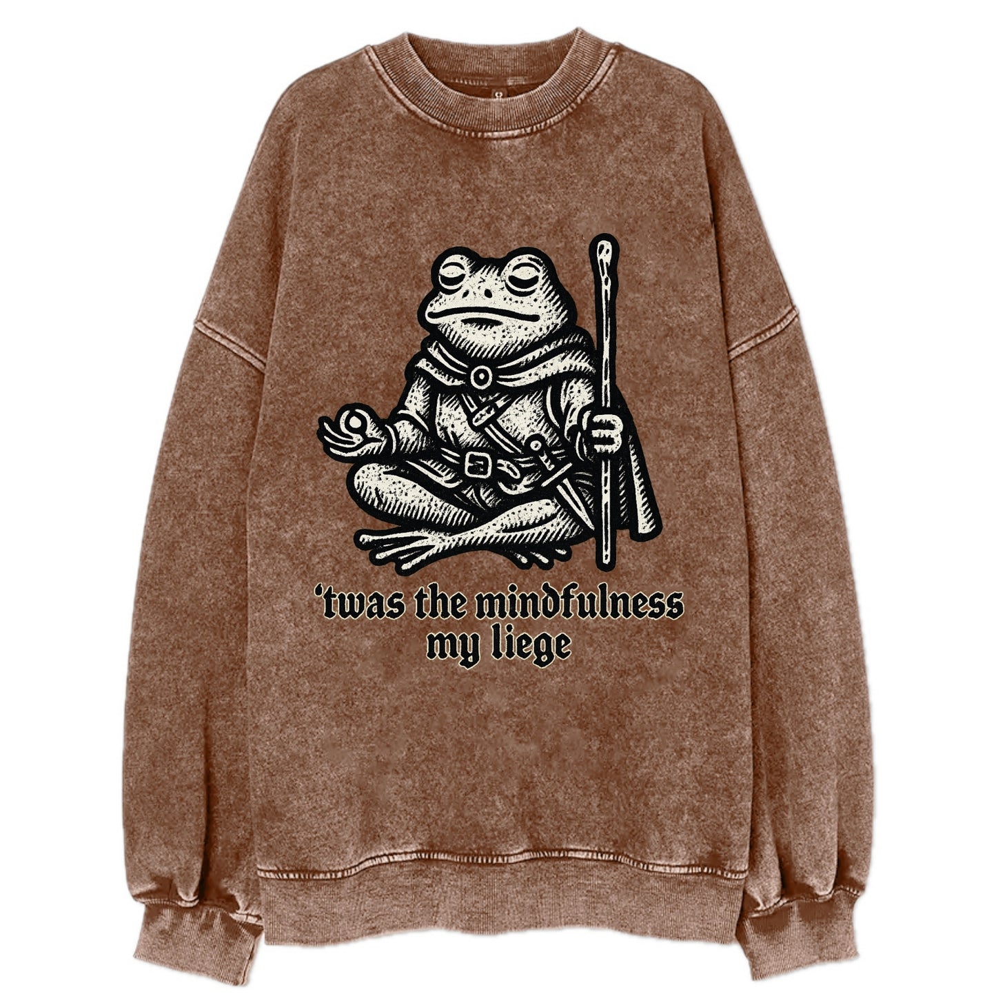 Mindfulness Meditation Frog - Vintage Sweatshirt - Brown
