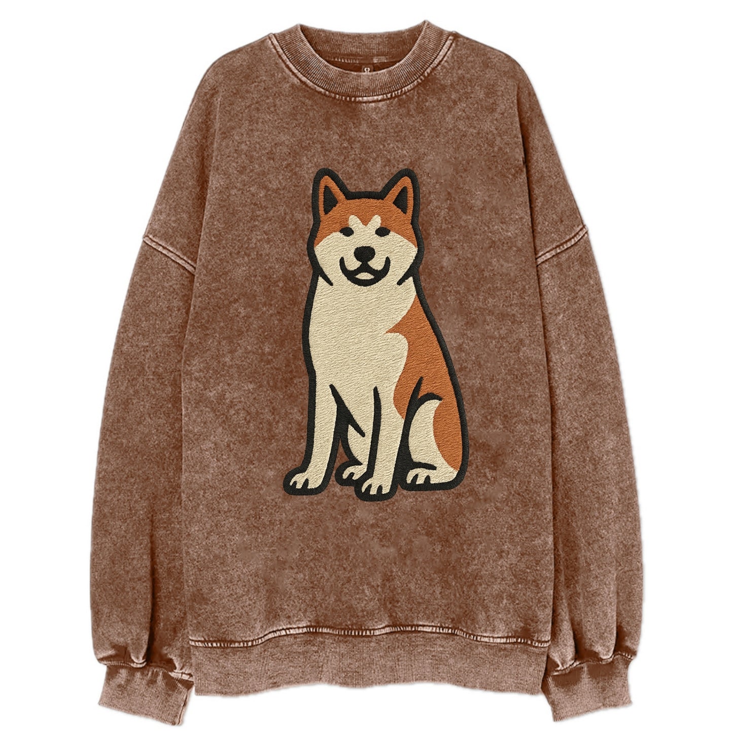 Akita - White and red sitting pose - Vin Vintage Sweatshirt - Brown