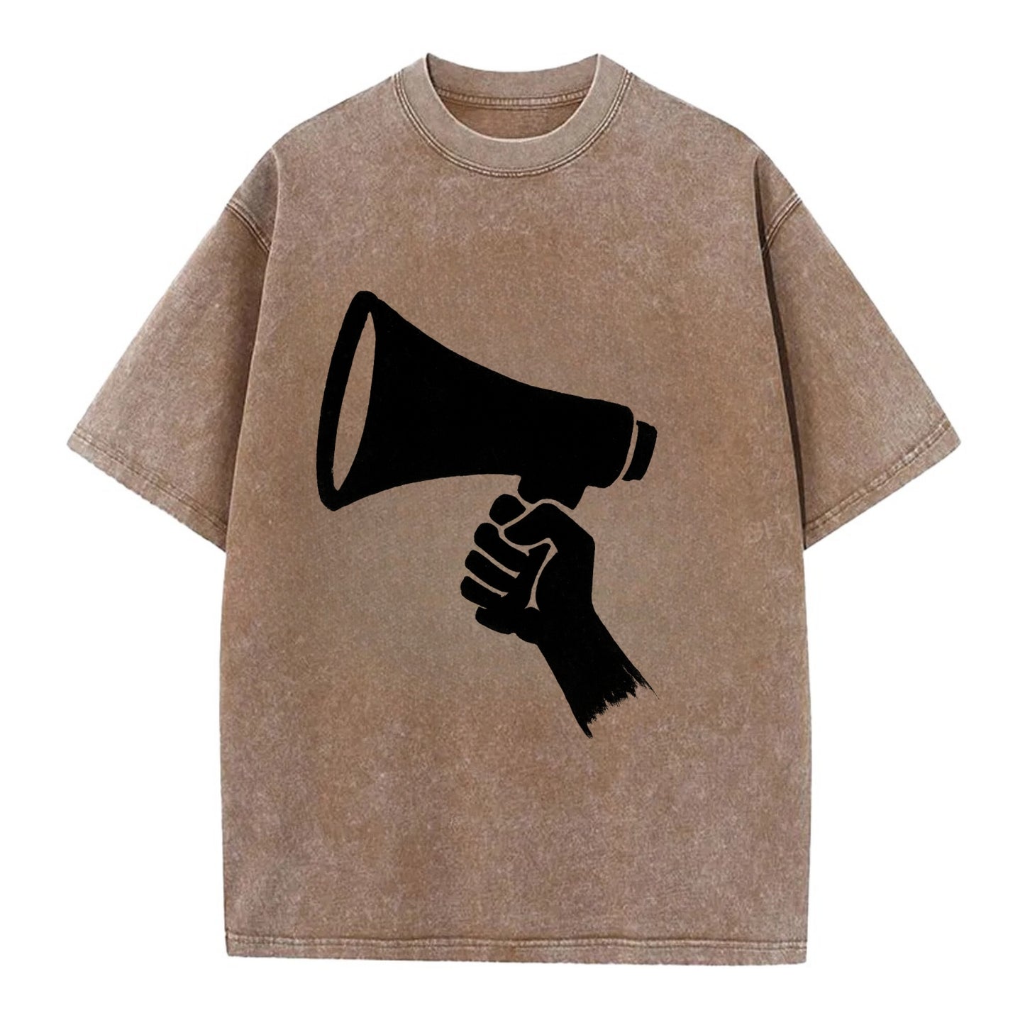 Megaphone silhouette - voice and protest ink brushwork - Vintage T-shirt - Brown