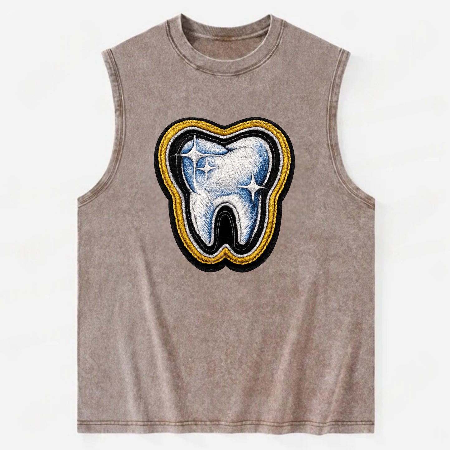 DENTAL TOOTH - molar with sparkle in white and blue , dentist - Vintage Washed Tank - Brown