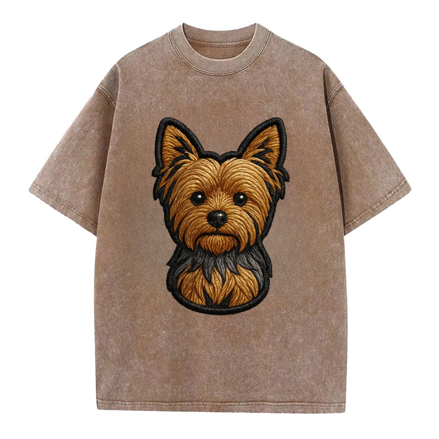 Yorkshire Terrier - Modern tiny dog logo - Vintage T-shirt - Brown