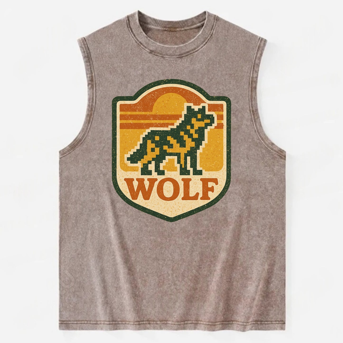 Digital Pixel Wolf - Vintage Washed Tank - Brown