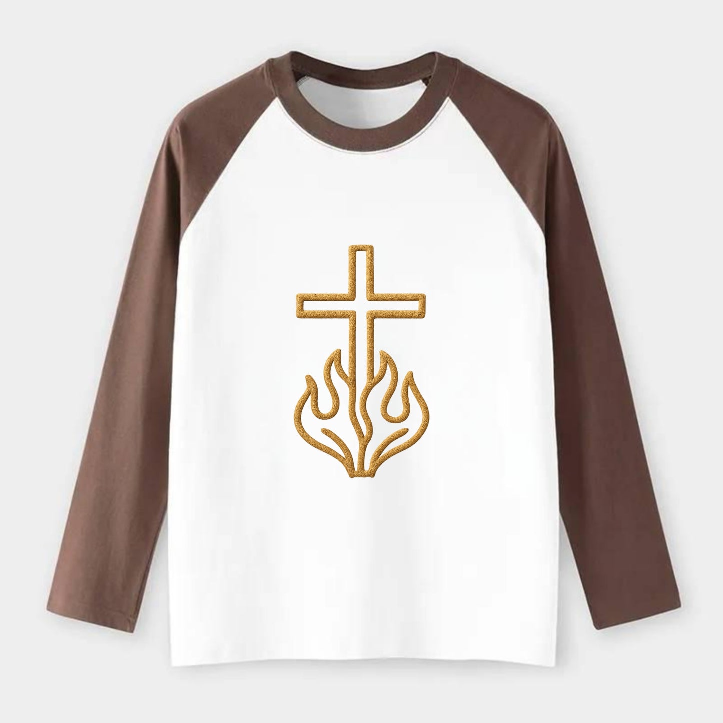 Burning Bush Cross - Raglan Long Sleeve T-Shirt - Coffee