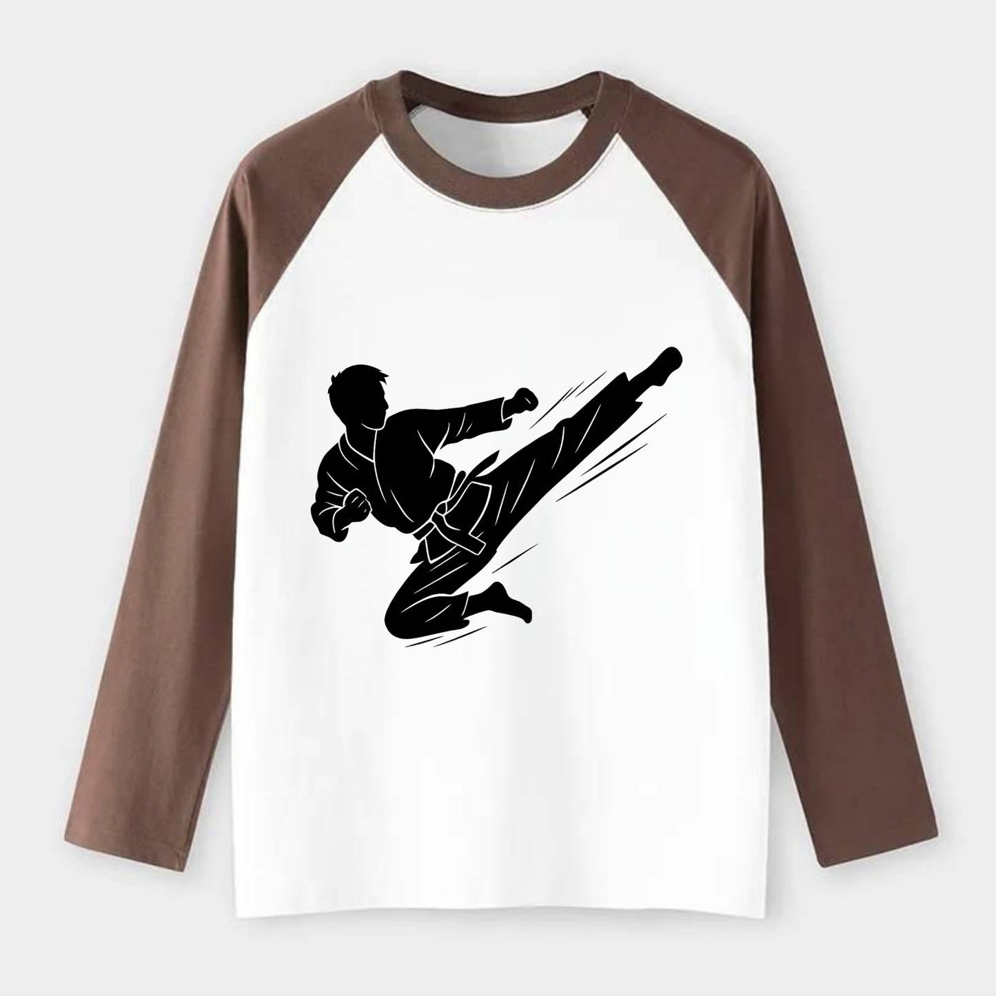 Korean taekwondo flying kick - Raglan Long Sleeve T-Shirt - Coffee