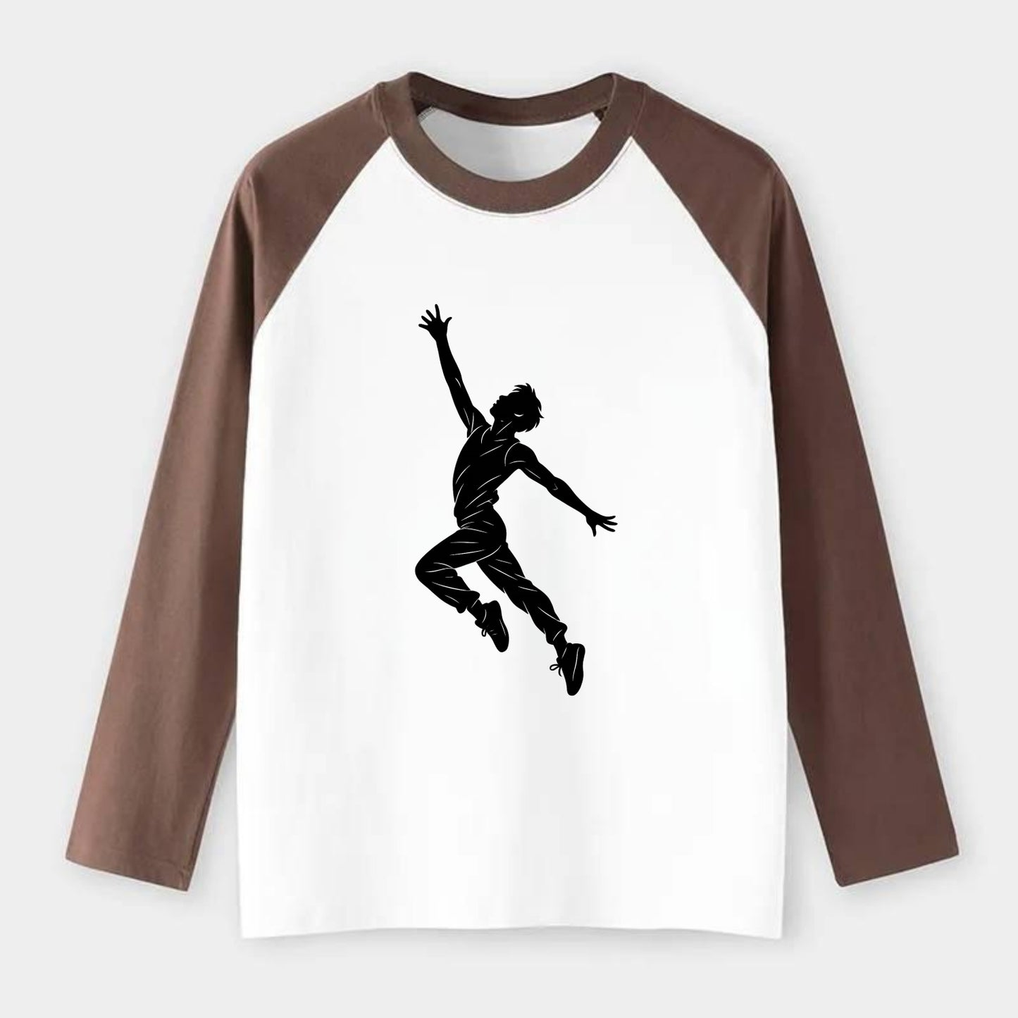 Modern dancer reaching skyward - Raglan Long Sleeve T-Shirt - Coffee