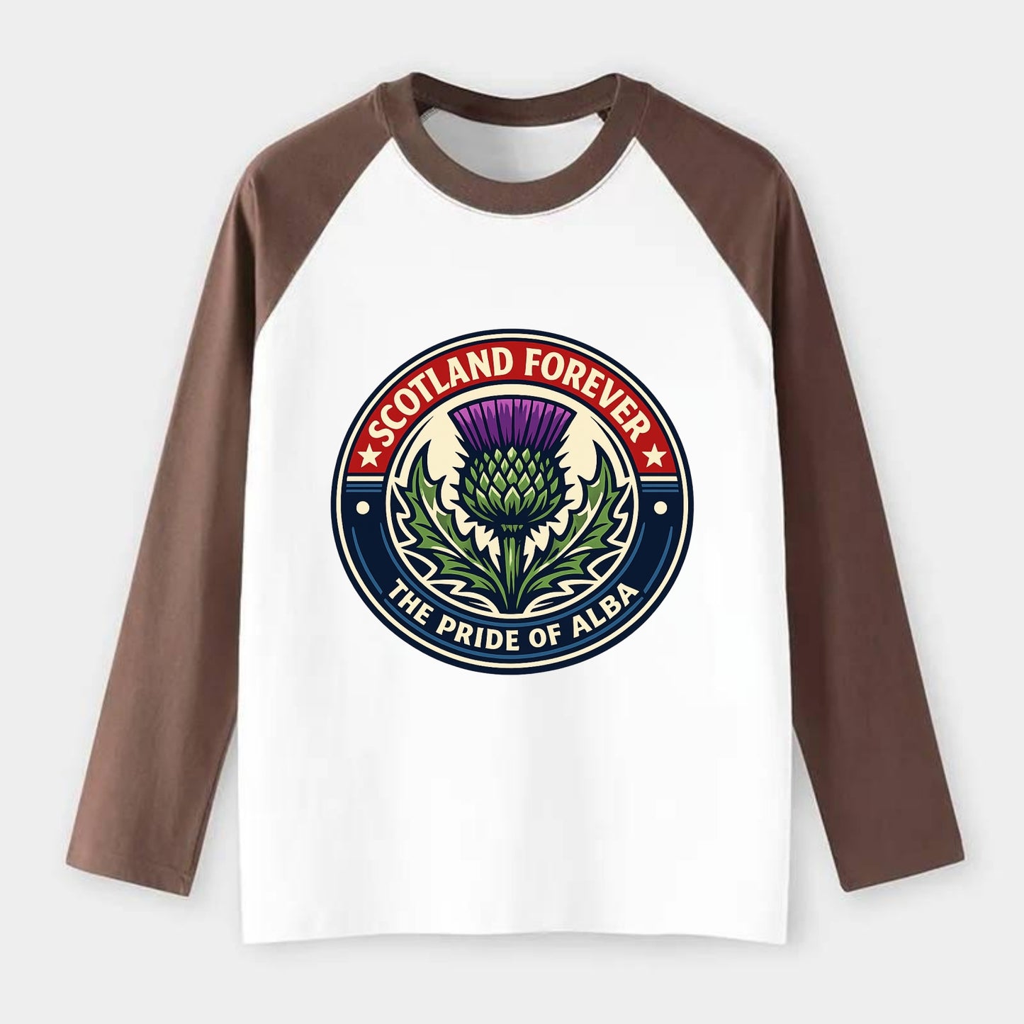 Highland Heritage Emblem - Raglan Long Sleeve T-Shirt - Coffee