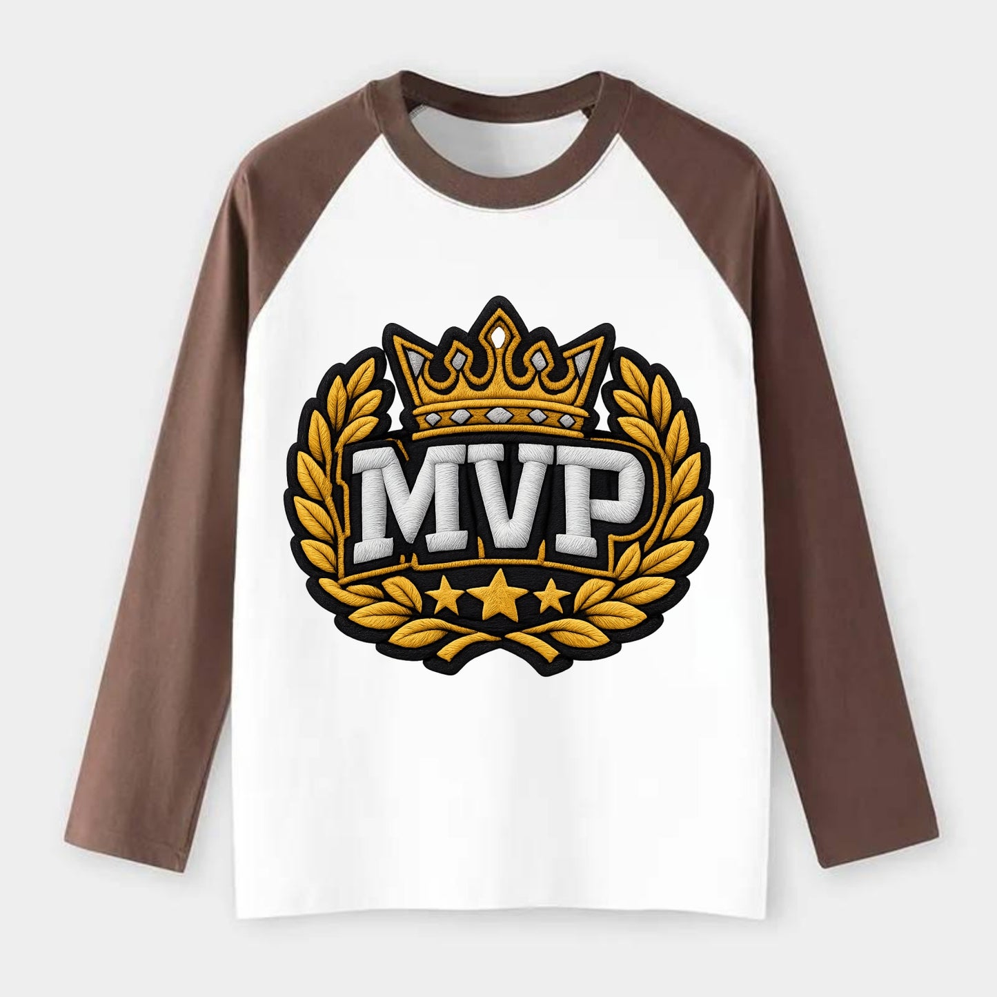 MVP CROWN - crown with laurels in gold , most valuable - Raglan Long Sleeve T-Shirt - Coffee