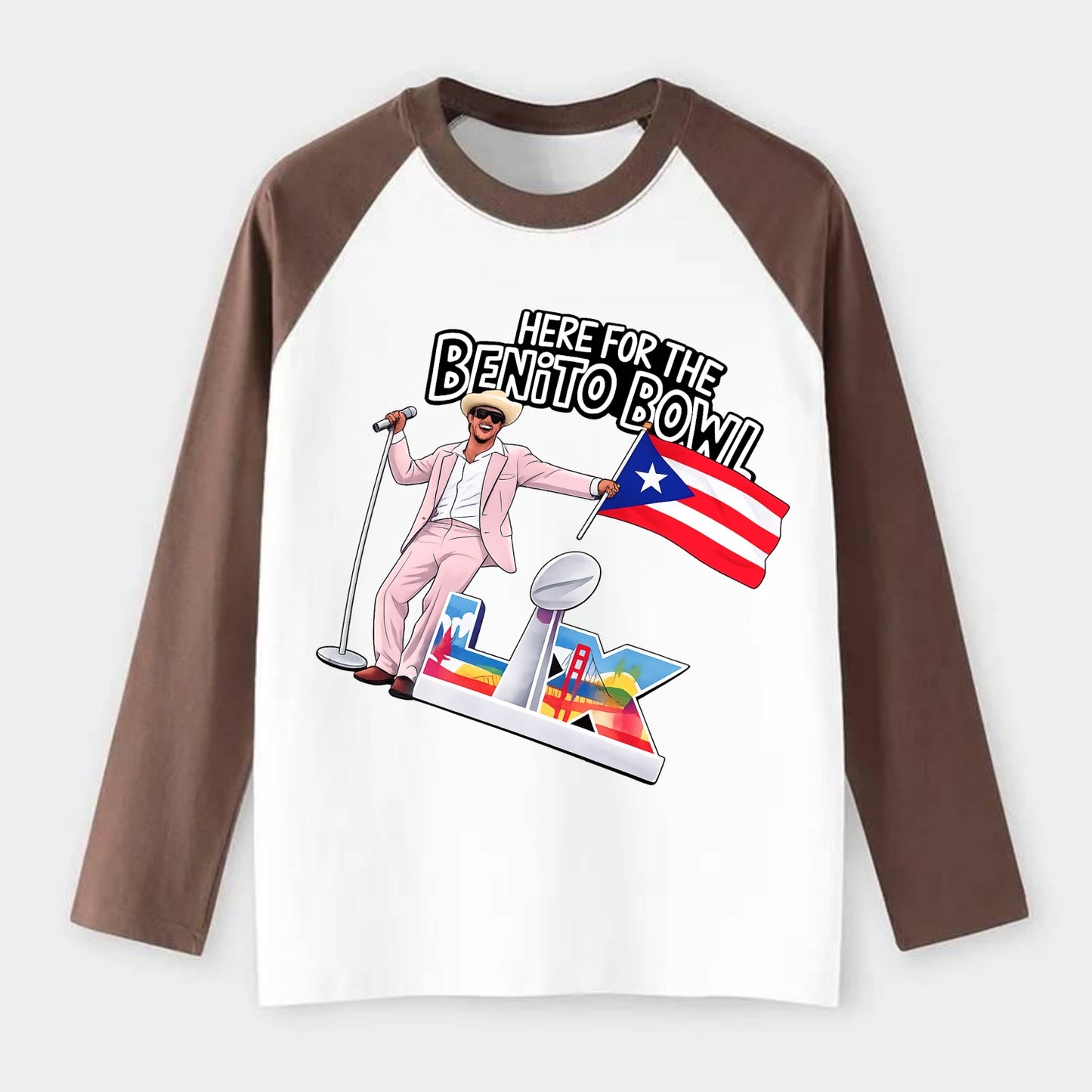 Here For The Bento Bowl - Raglan Long Sleeve T-Shirt - Coffee