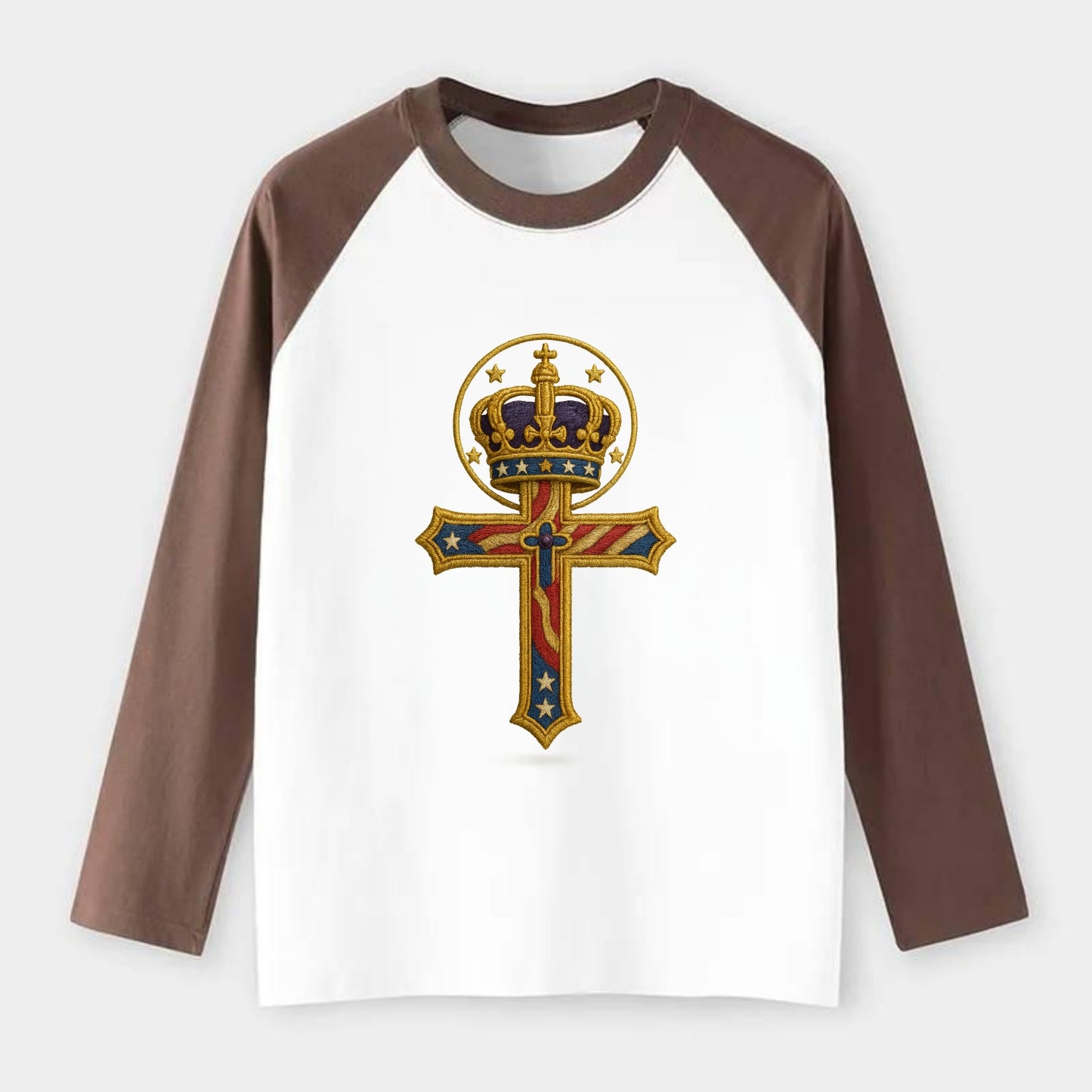 Cross and Crown - Raglan Long Sleeve T-Shirt - Coffee