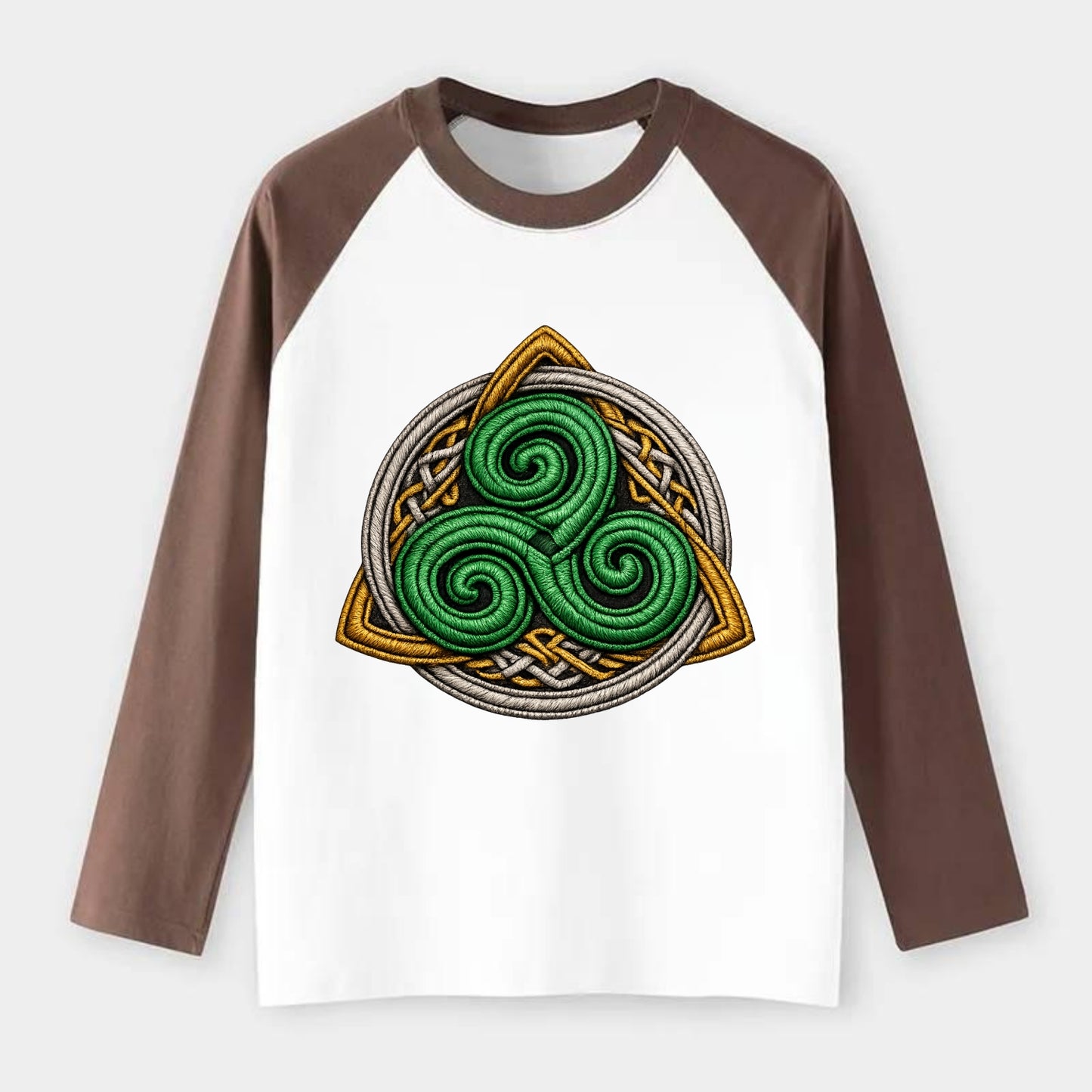 Spiral Knot Triskele - Raglan Long Sleeve T-Shirt - Coffee