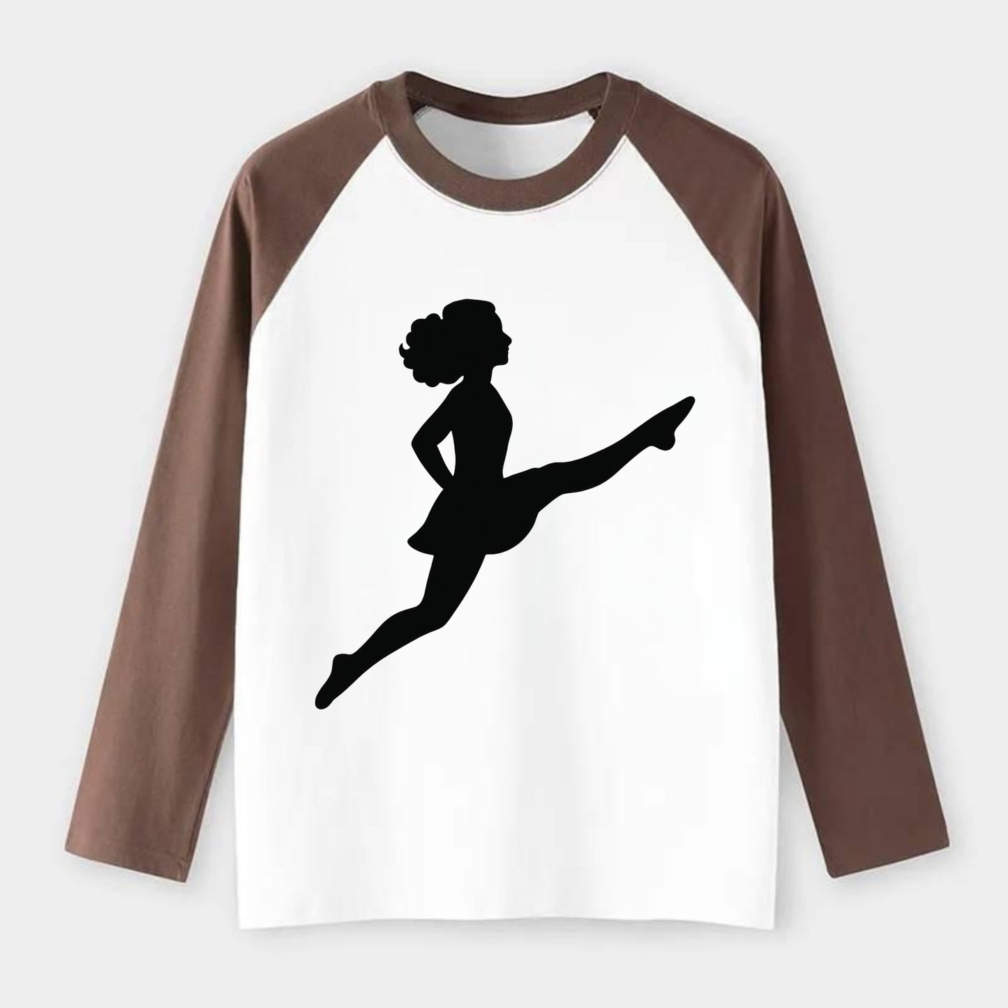 Irish step dancer Riverdance leap - Raglan Long Sleeve T-Shirt - Coffee