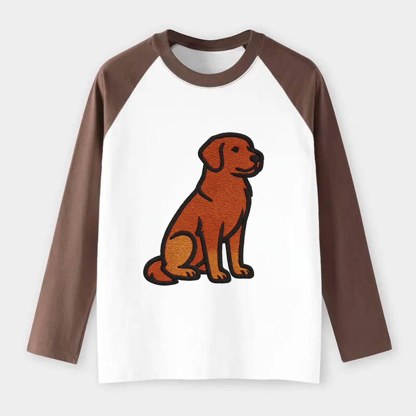 Nova Scotia Duck Tolling Retriever - Red embroidered pose - Raglan Long Sleeve T-Shirt - Coffee