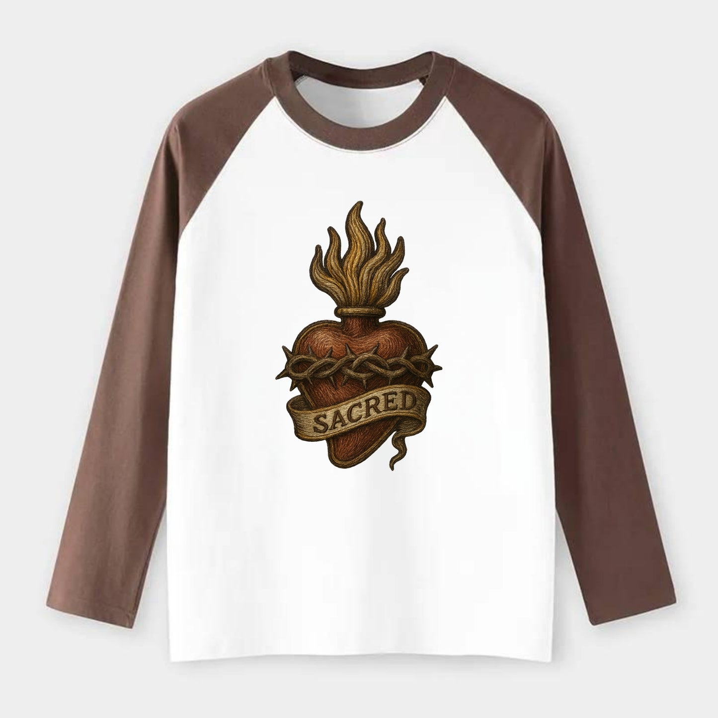 Sacred Heart - Raglan Long Sleeve T-Shirt - Coffee