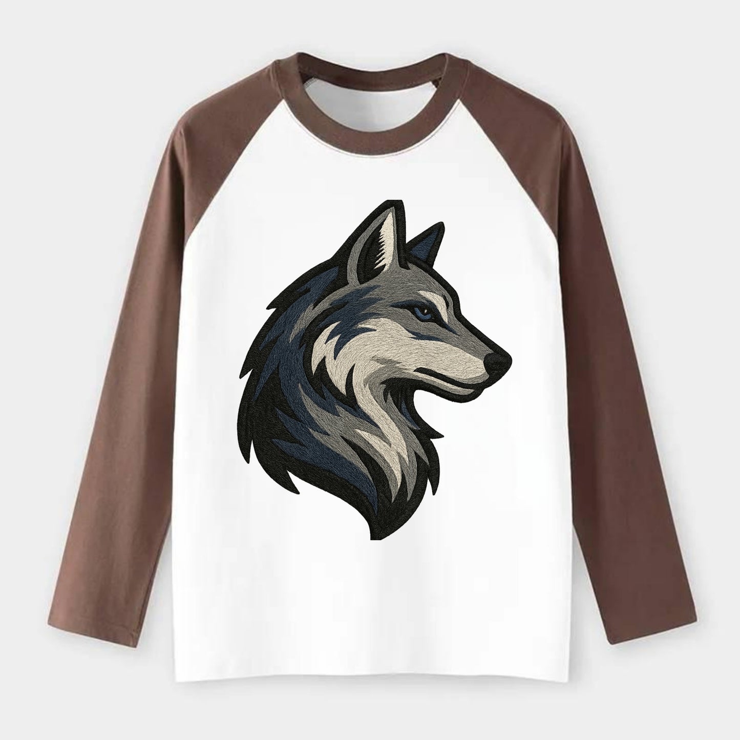 Lone Wolf Wanderer - Raglan Long Sleeve T-Shirt - Coffee