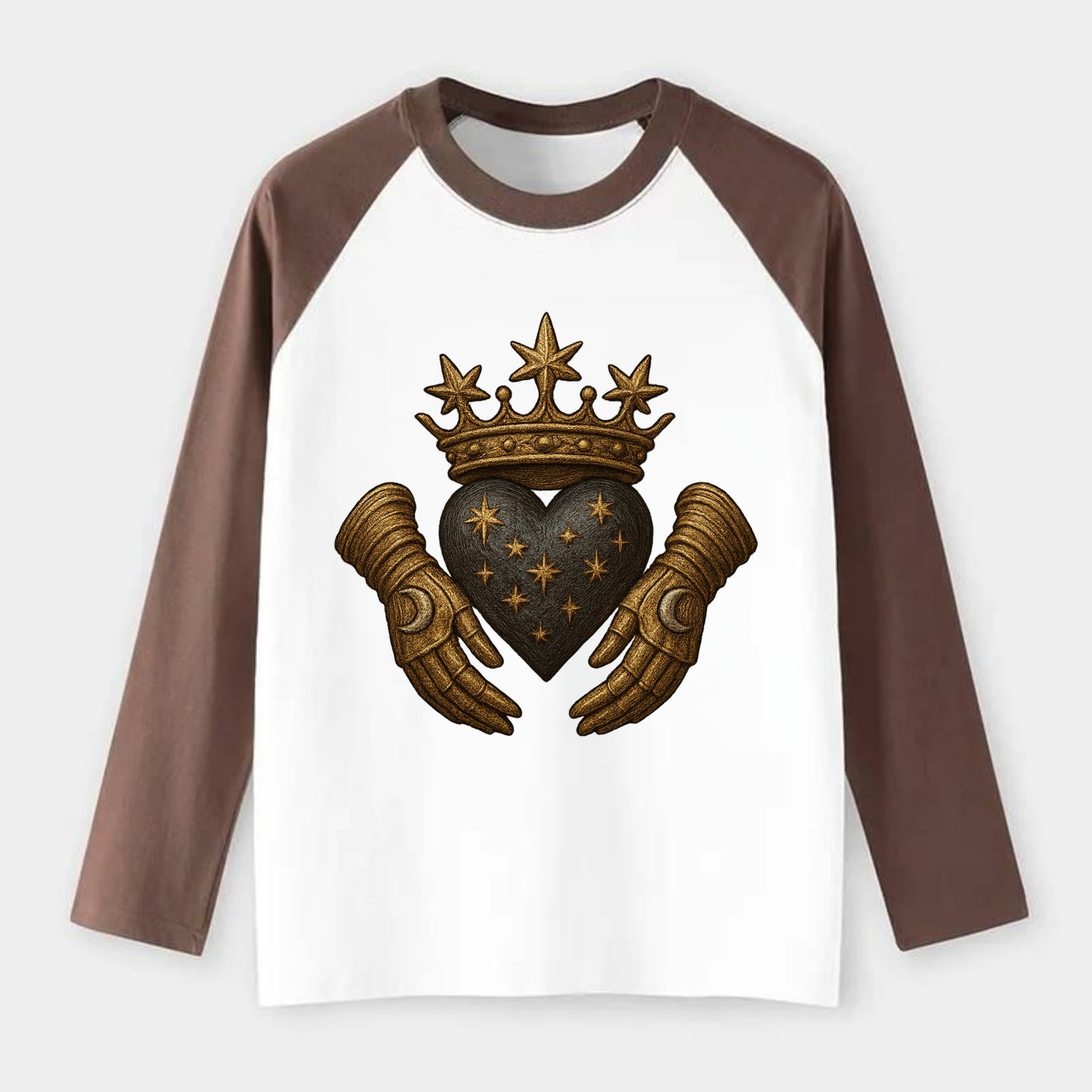 Ice crystal crown framing a frosted heart with fur-trimmed winter - Raglan Long Sleeve T-Shirt - Coffee