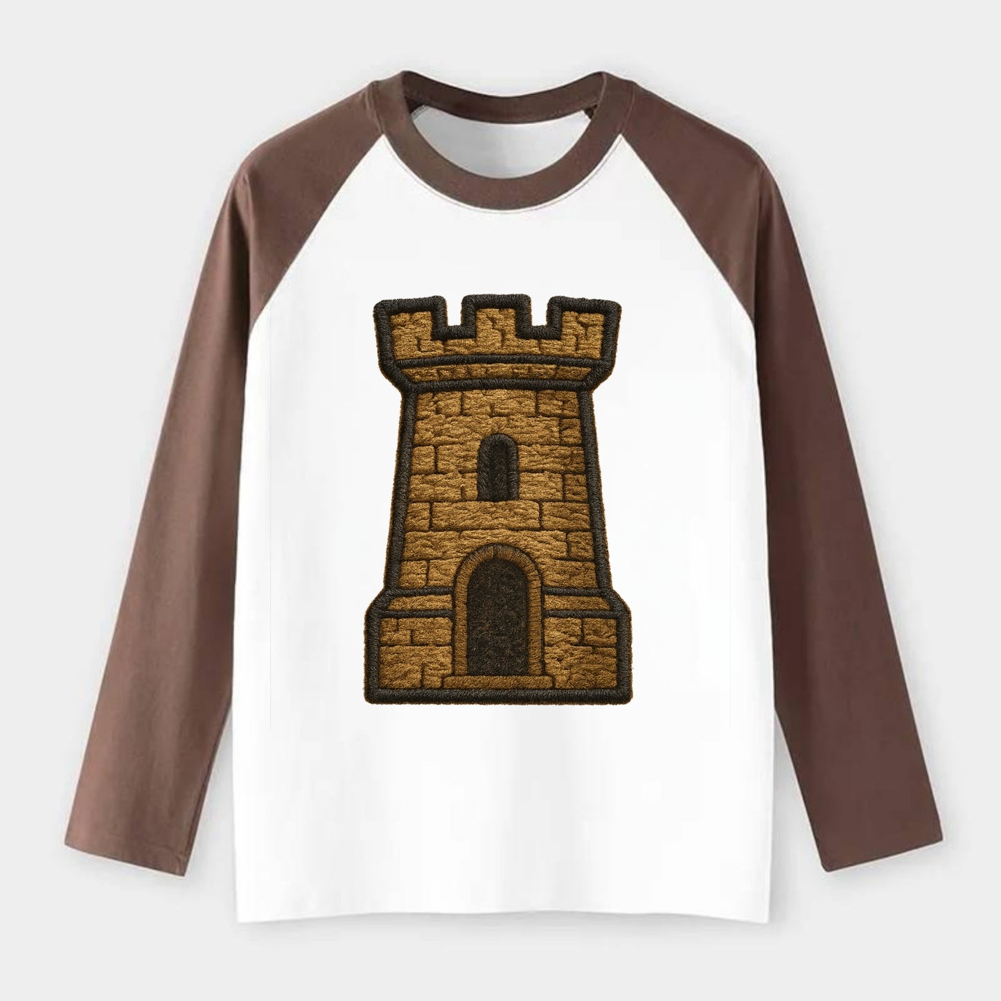 Castle Tower - Raglan Long Sleeve T-Shirt - Coffee