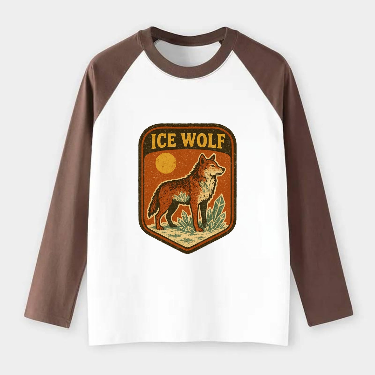 Ice Wolf Crystal - Raglan Long Sleeve T-Shirt - Coffee