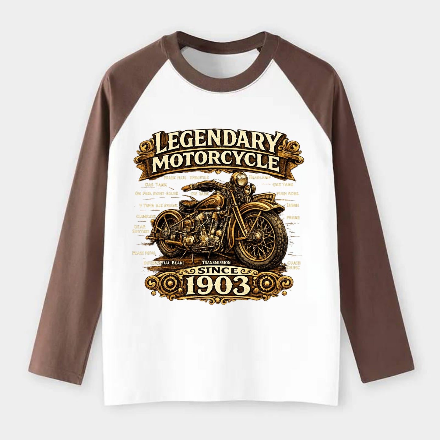 Legendary Motorcycle 1903 - Raglan Long Sleeve T-Shirt - Coffee