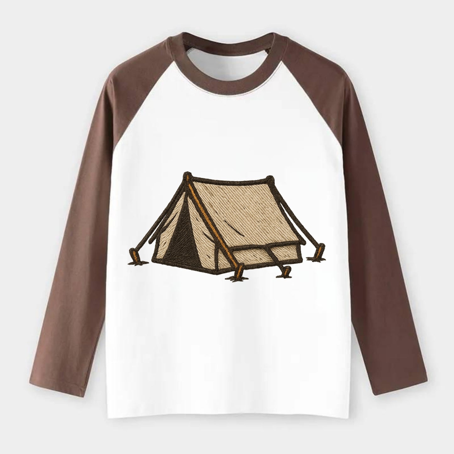 Camping Tent - Raglan Long Sleeve T-Shirt - Coffee