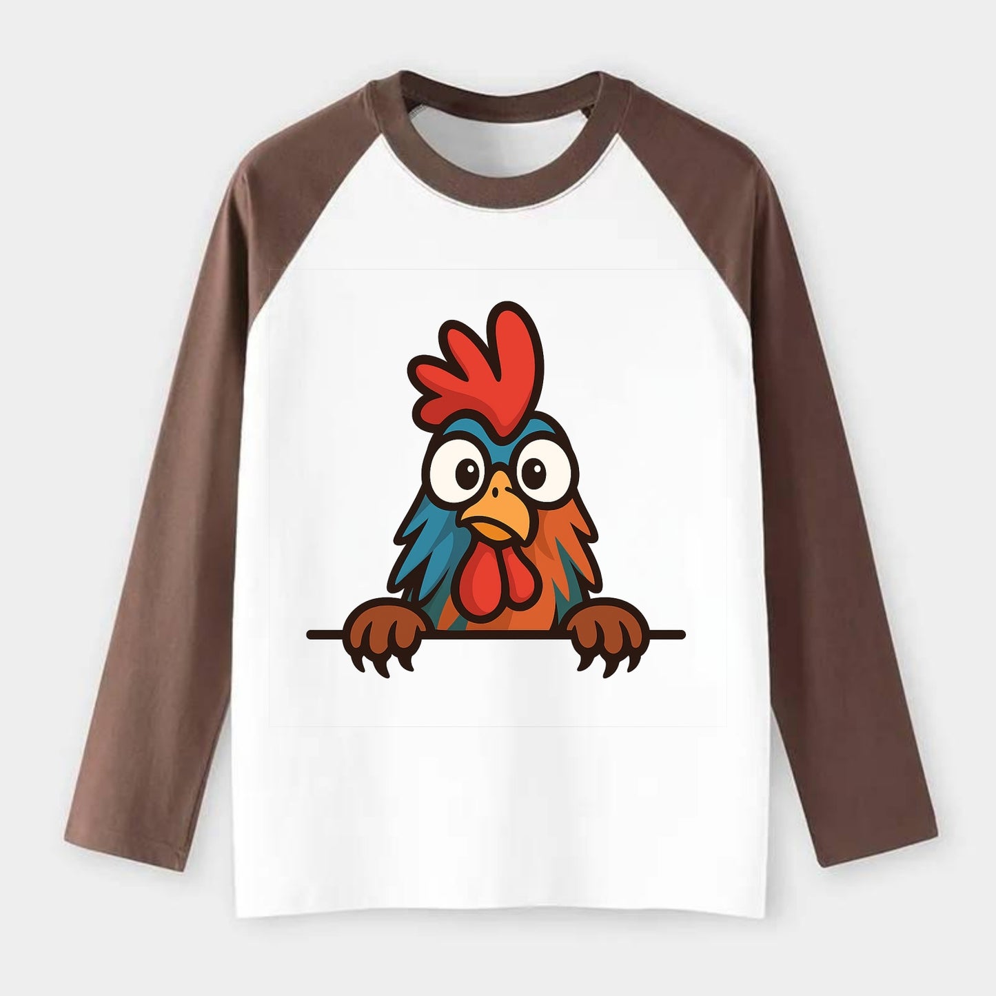 Rooster - Raglan Long Sleeve T-Shirt - Coffee