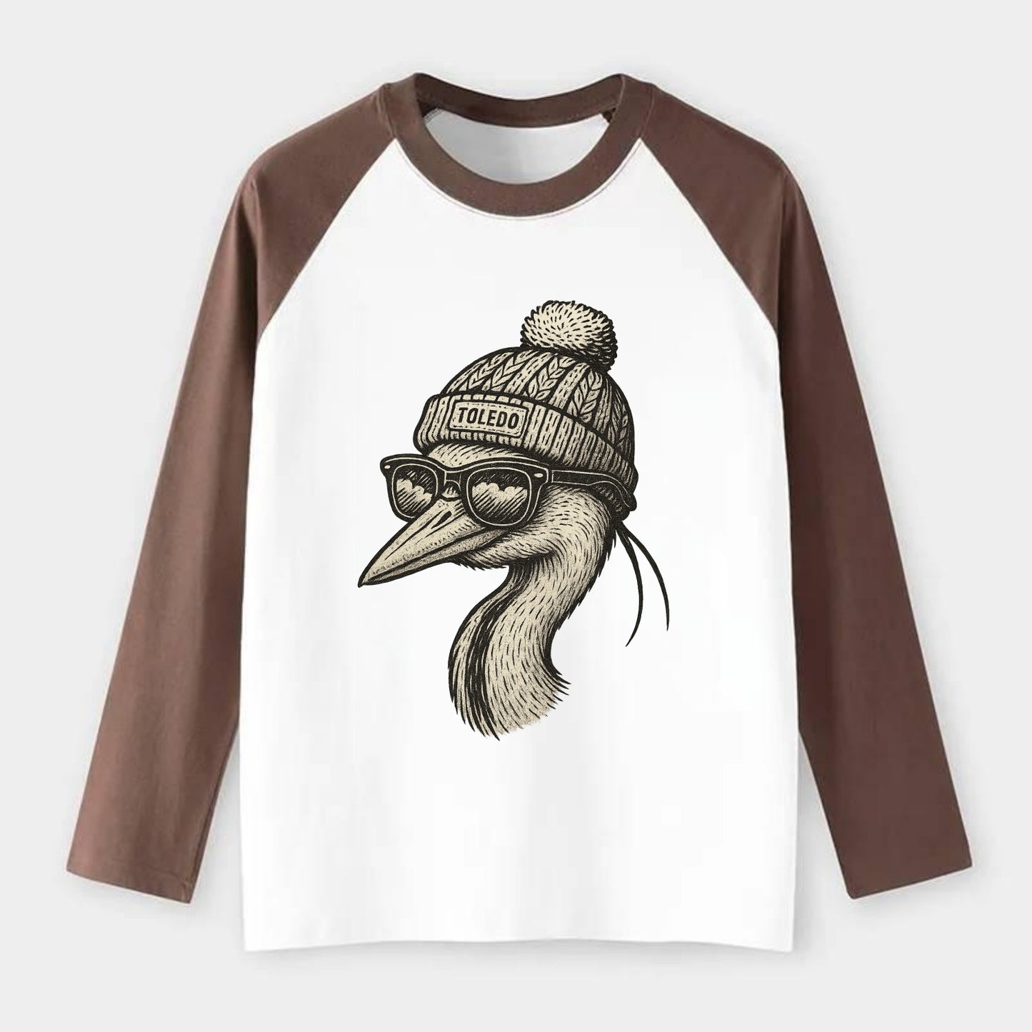 Toledo Great Blue Heron wearing Toledo b - Raglan Long Sleeve T-Shirt - Coffee