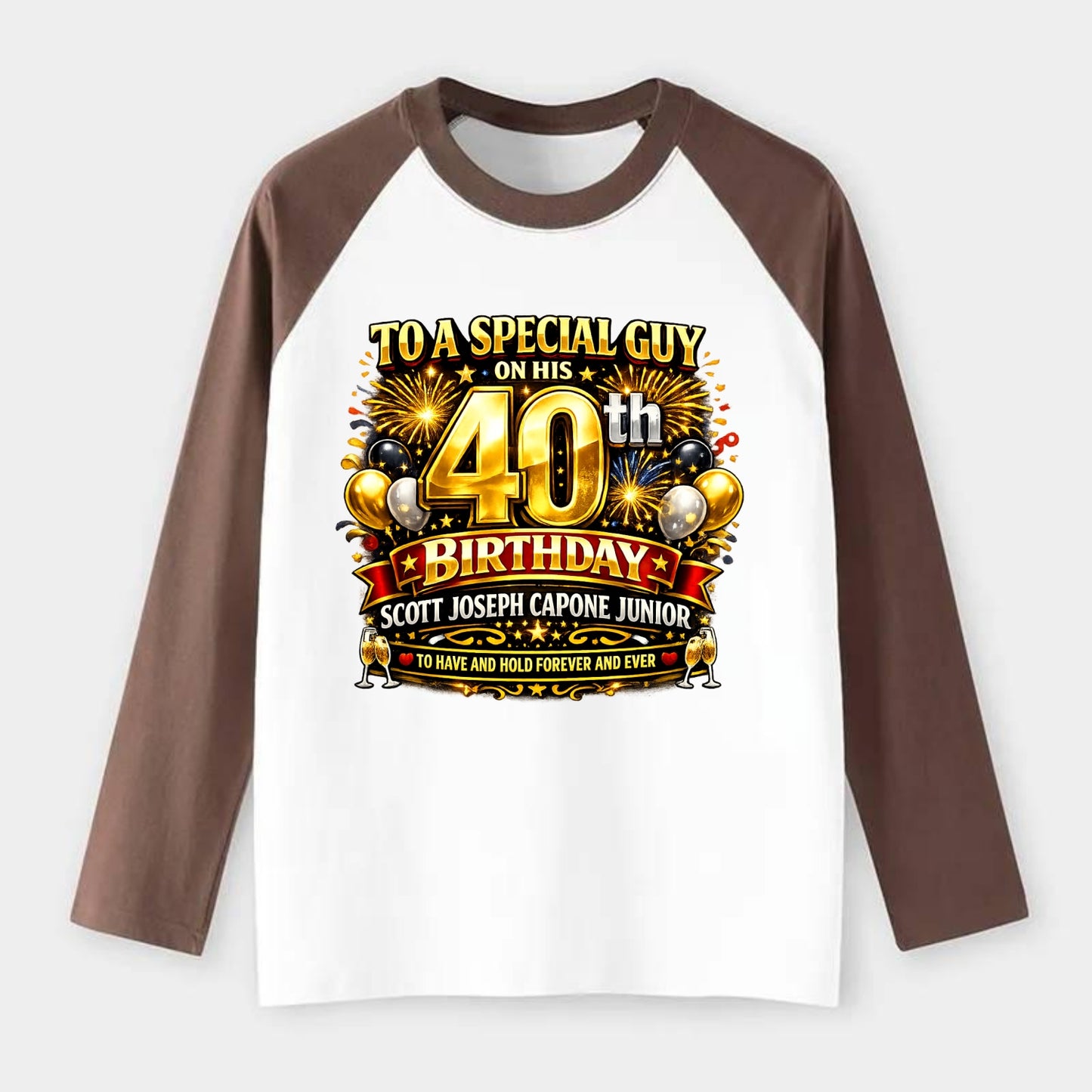 Special 40th Birthday - Raglan Long Sleeve T-Shirt - Coffee