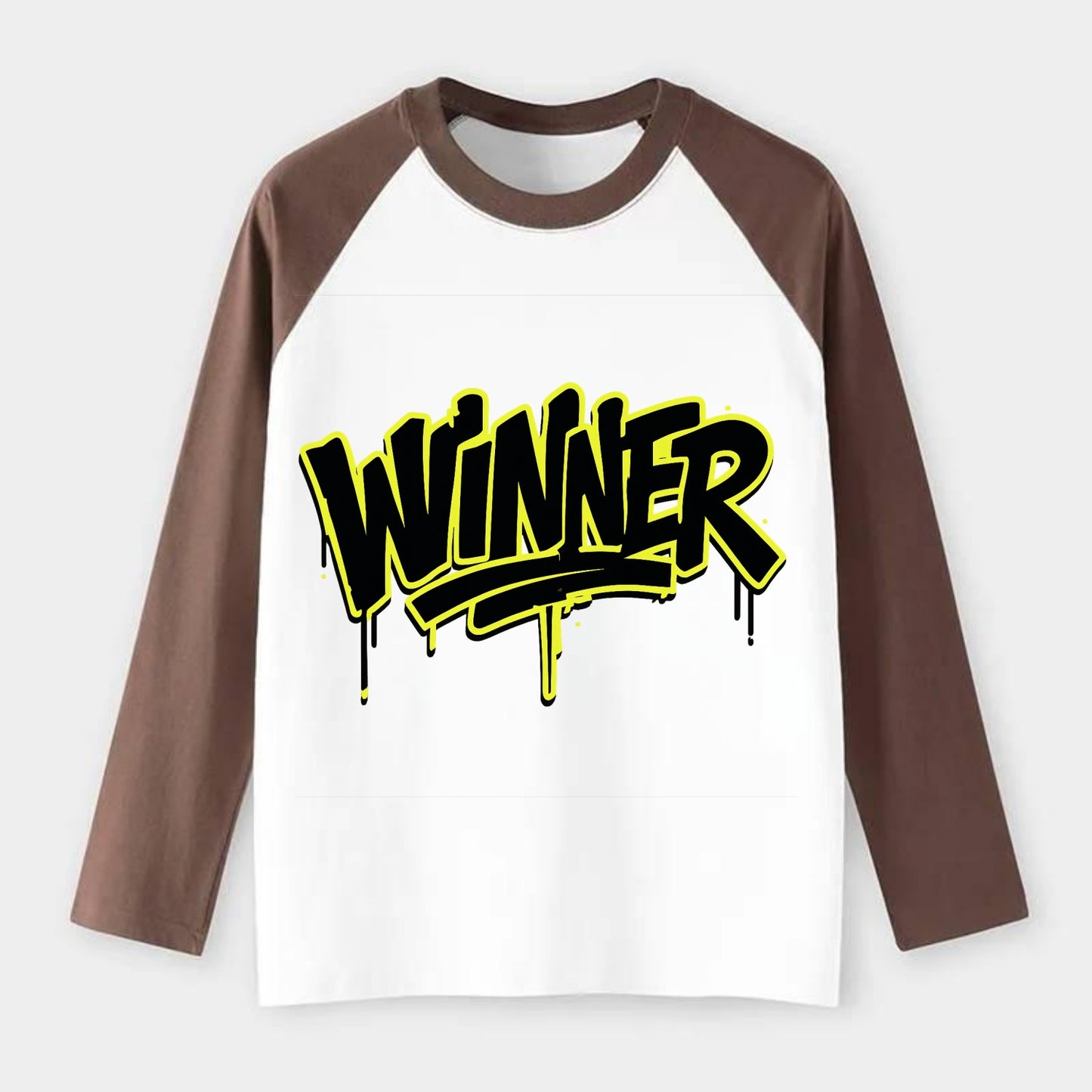 Bold typography design - "WINNER" - victorious mindset, champion - Raglan Long Sleeve T-Shirt - Coffee