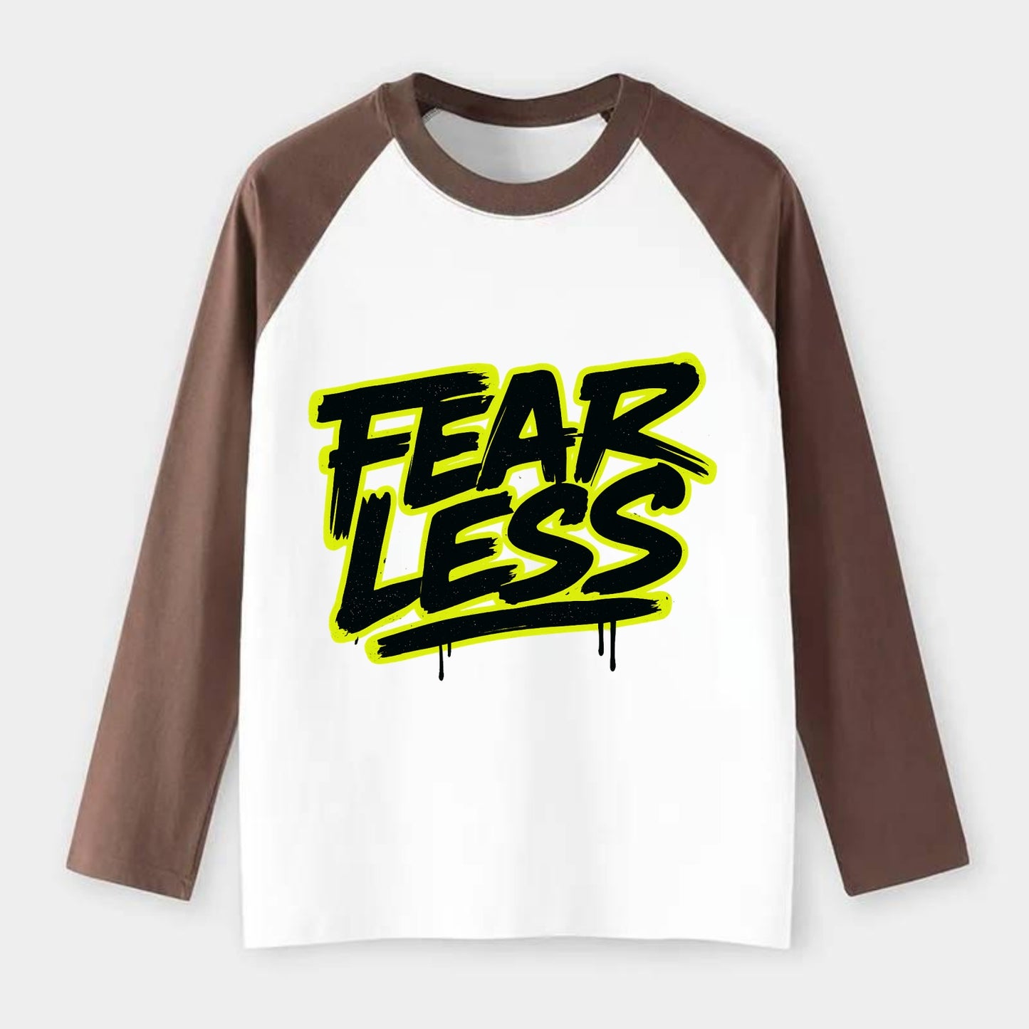 Bold typography design - "FEARLESS" - courage, bravery, facing - Raglan Long Sleeve T-Shirt - Coffee