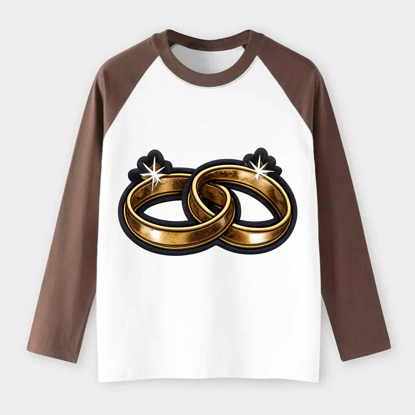 WEDDING RINGS - interlocked bands in gold , marriage - Raglan Long Sleeve T-Shirt - Coffee