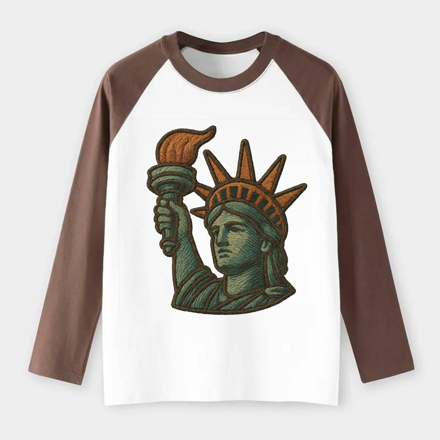 Statue of Liberty - Raglan Long Sleeve T-Shirt - Coffee