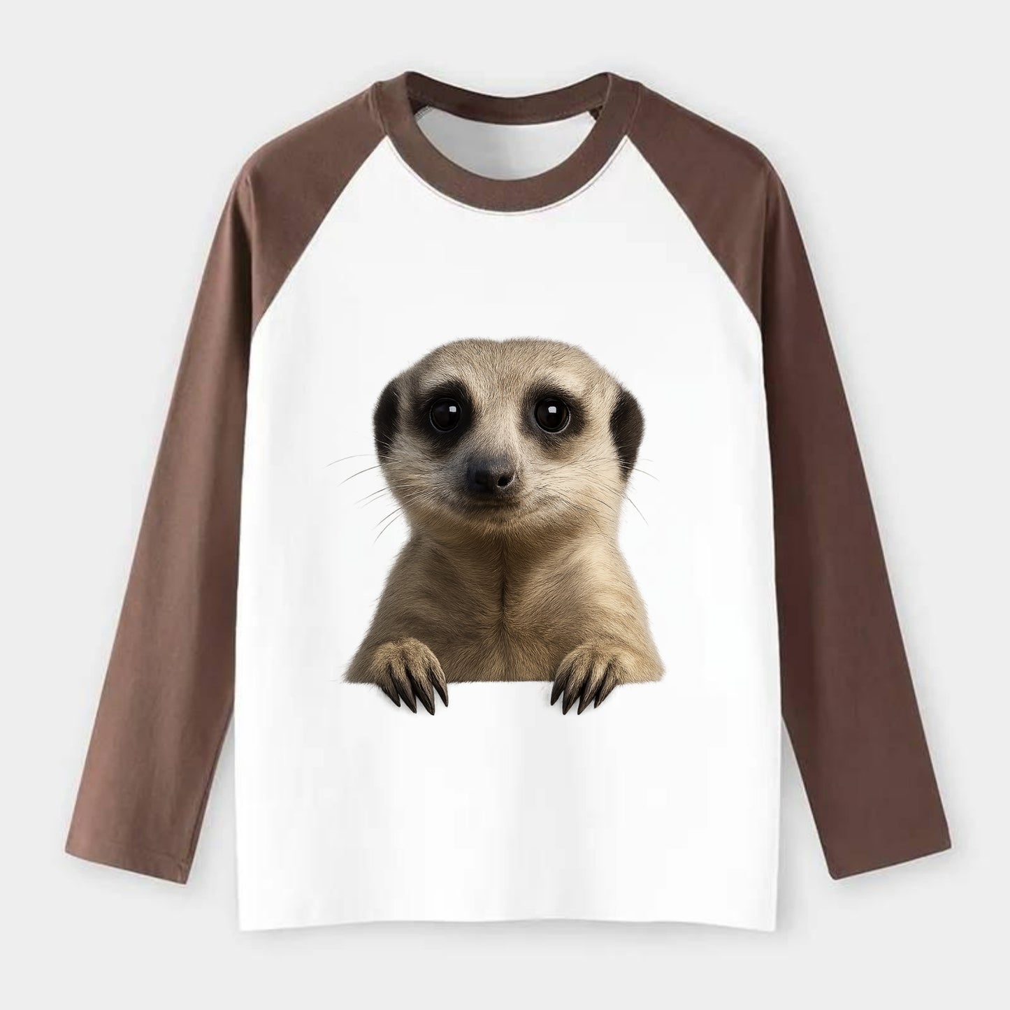 Meerkat - Raglan Long Sleeve T-Shirt - Coffee