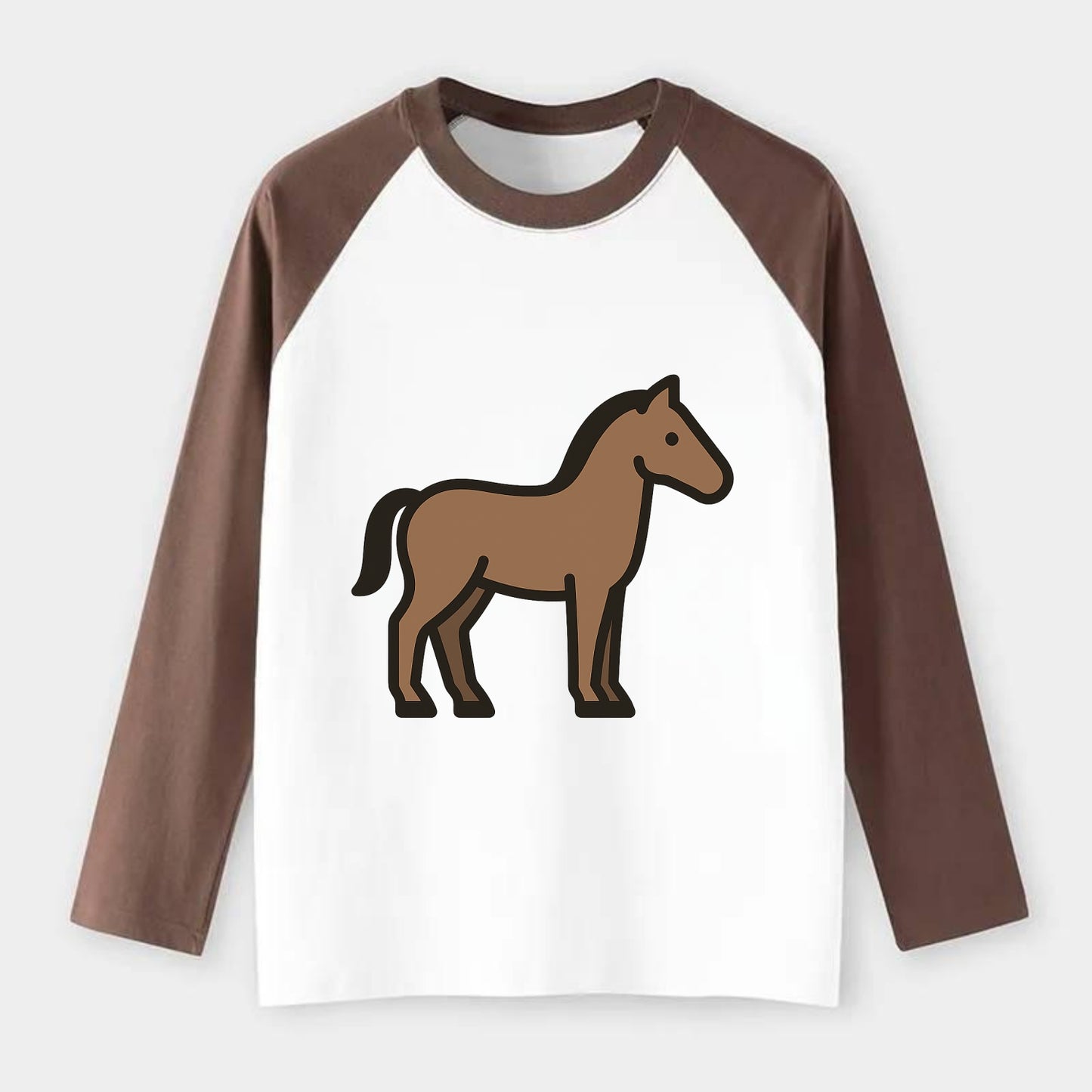 Horse - Brown standing pose flat side profile - Raglan Long Sleeve T-Shirt - Coffee